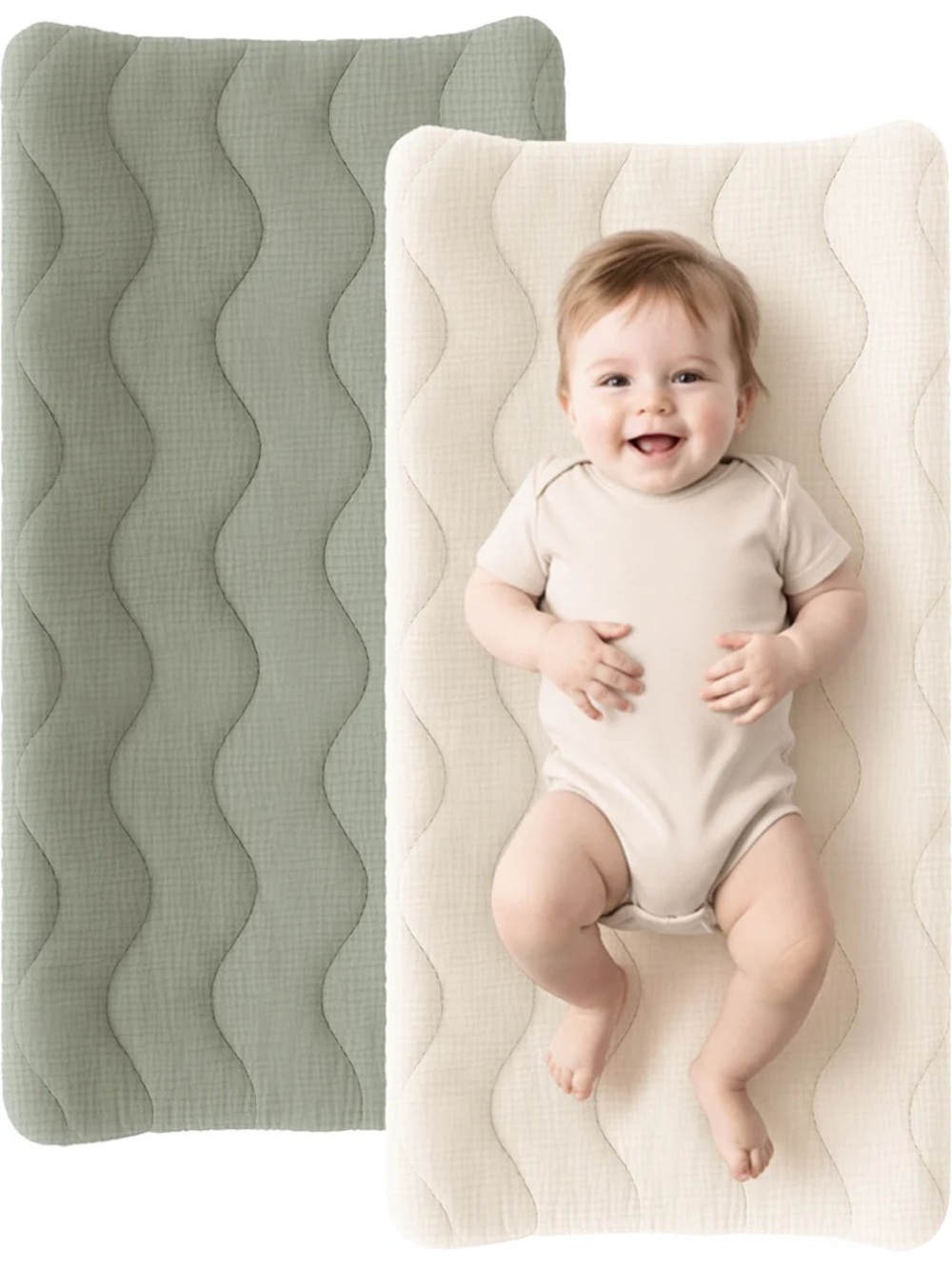 Neutral Baby Changing Pad Cover Set - Cream & Fog Green